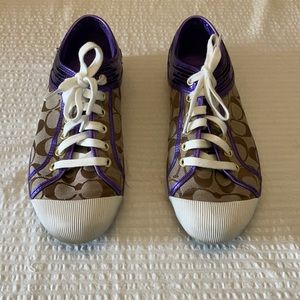 Coach Size 11B canvas and purple sequin sneakers